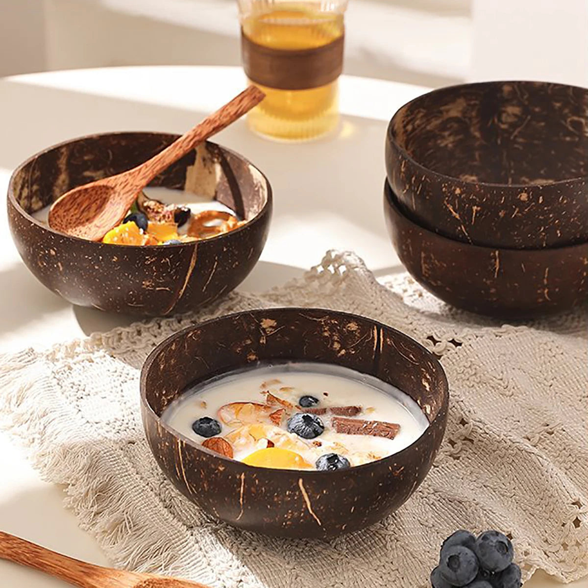 Natural Coconut Shell Bowl and Spoon Set