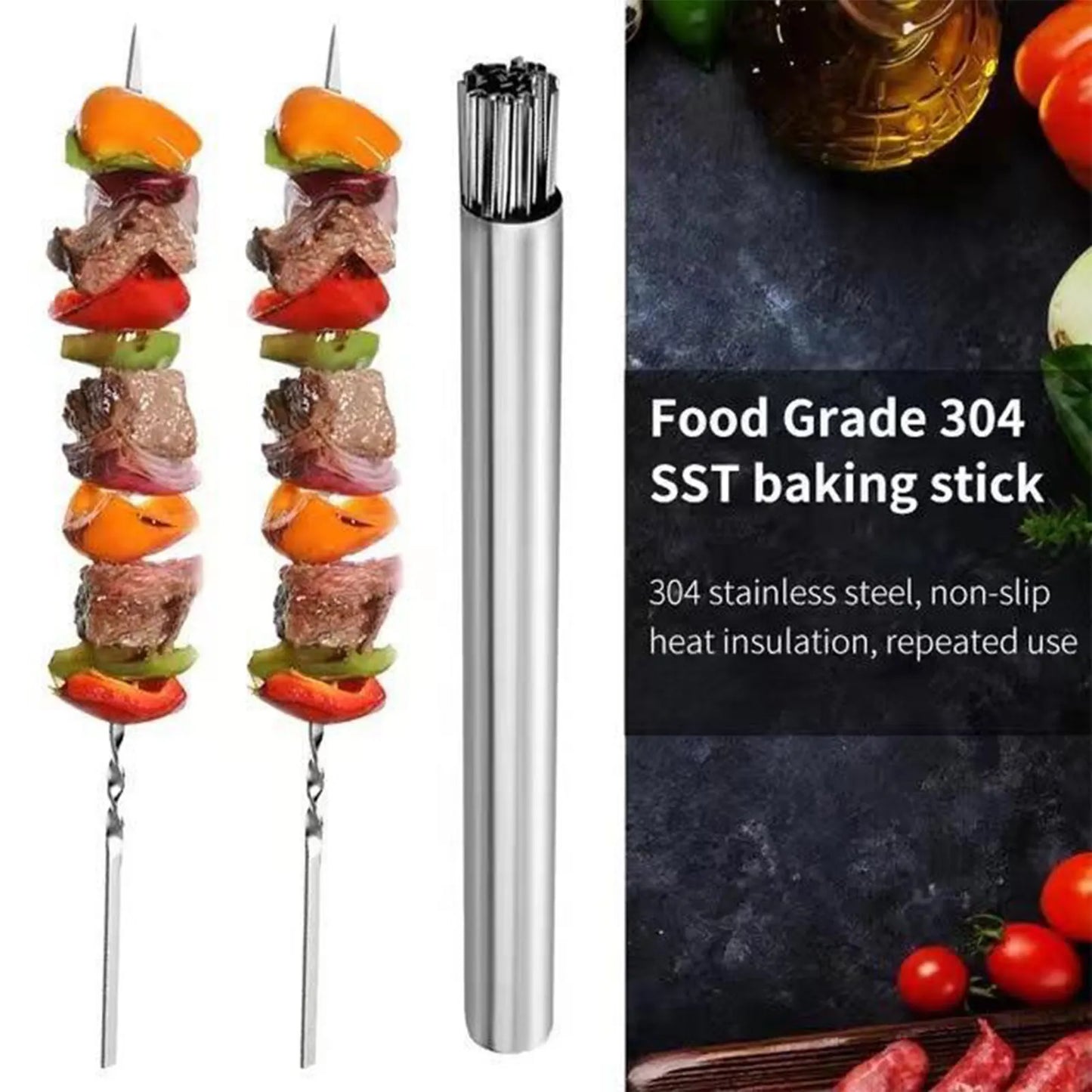 20pcs Stainless Steel BBQ Skewers – Reusable Flat Rotating Sticks for Grill & Garden BBQ