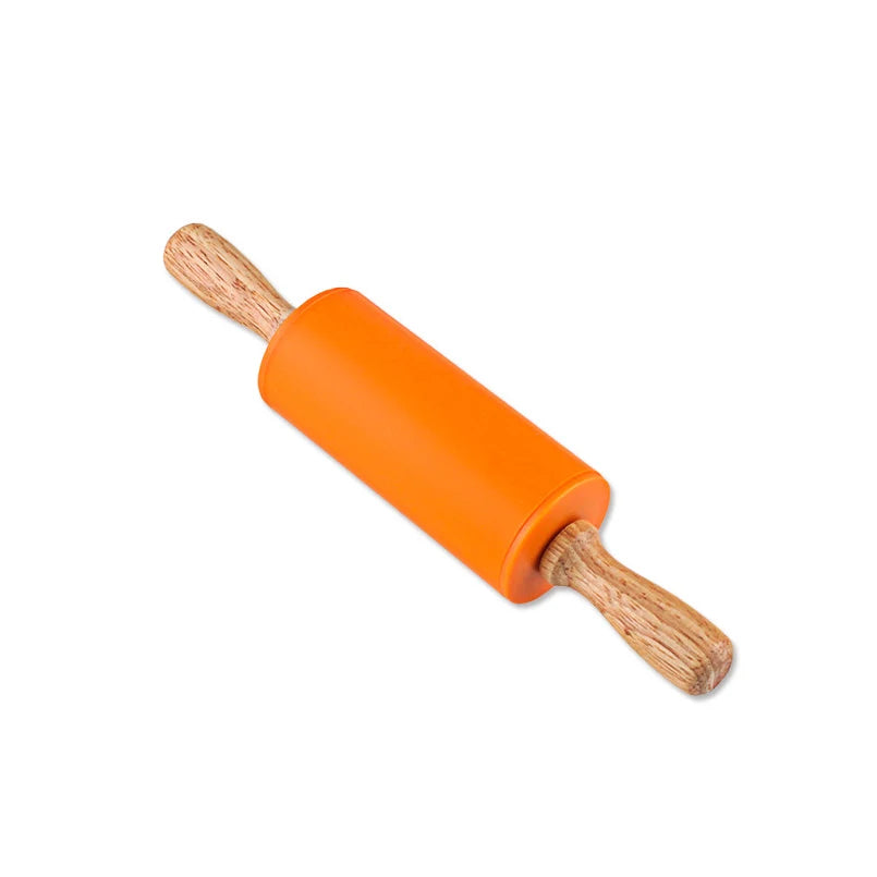 Mini Silicone Rolling Pin – 23cm Non-stick Dough Roller with Wooden Handle