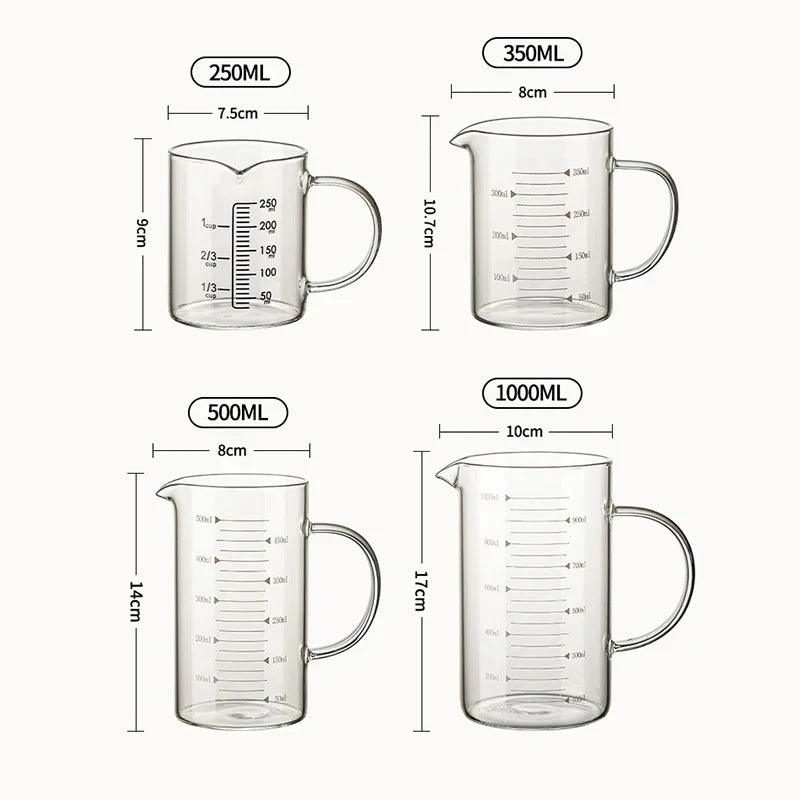 Glass Measuring Cup with Handle and Lid – 250ml to 1000ml Food Grade Measuring Jug