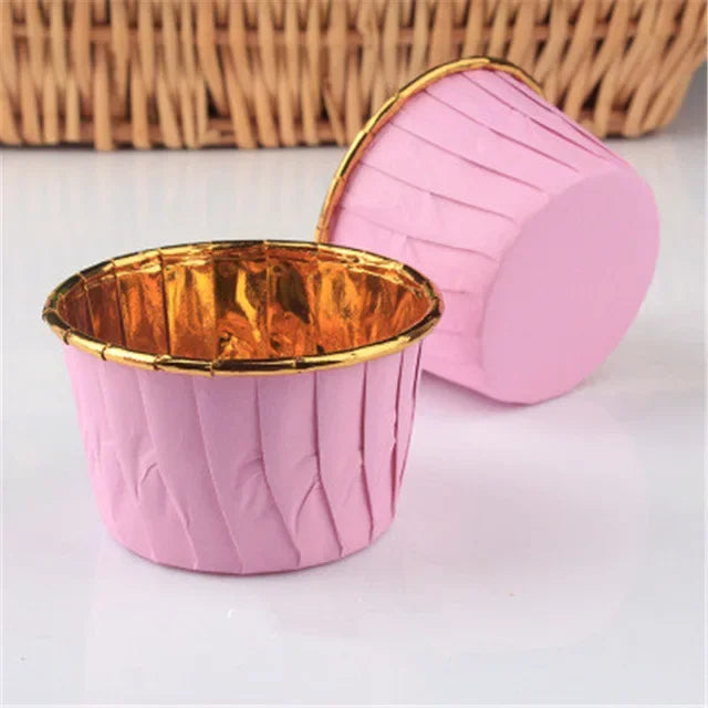 50pcs Gold Muffin Cupcake Liners – Oilproof Baking Cups for Weddings, Parties and Events