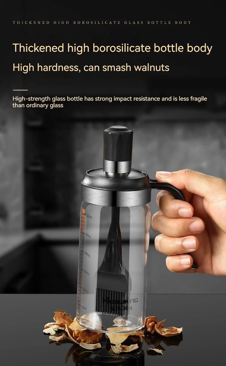 Silicone Oil Brush with Glass Bottle – High Temp Resistant, Non-Shedding, for Kitchen & BBQ