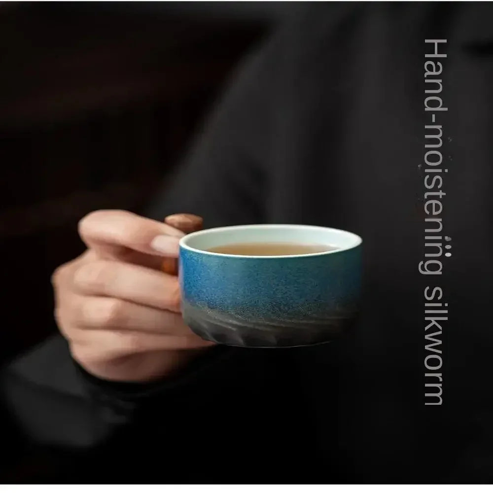 80ml Handmade Ceramic Coffee Cup – Retro Tea of Coffee Mug with Wooden Handle