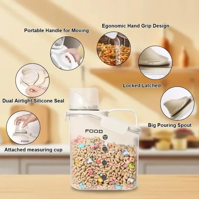 Airtight Cereal Storage Container 1.5L with Pouring Spout & Measuring Cup