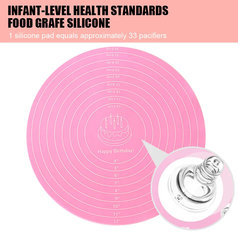 Silicone Cake Turntable Mat – Non-Stick Baking Mat with Size Guide, Heat Resistant Baking Tool