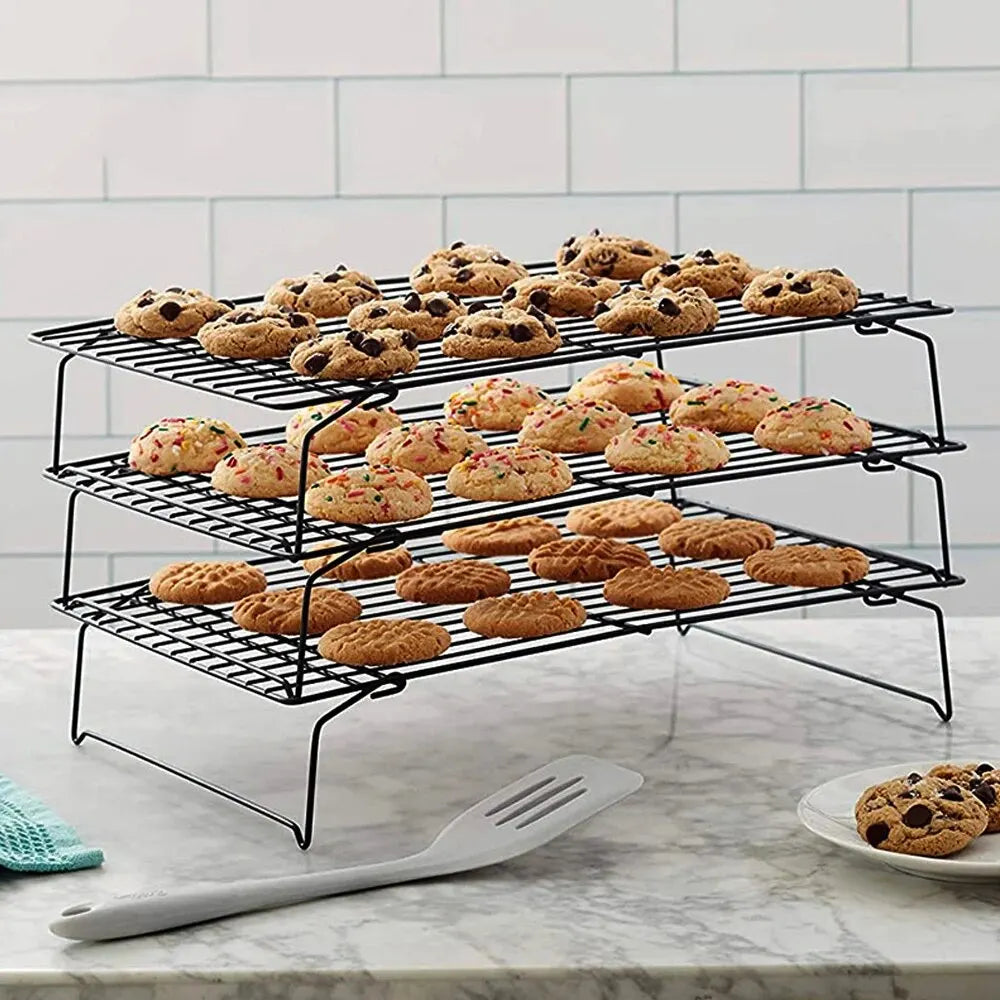 3pc Stainless Steel Cooling & Baking Rack – Non-stick Grid Tray for Cookies, Bread, Pizza