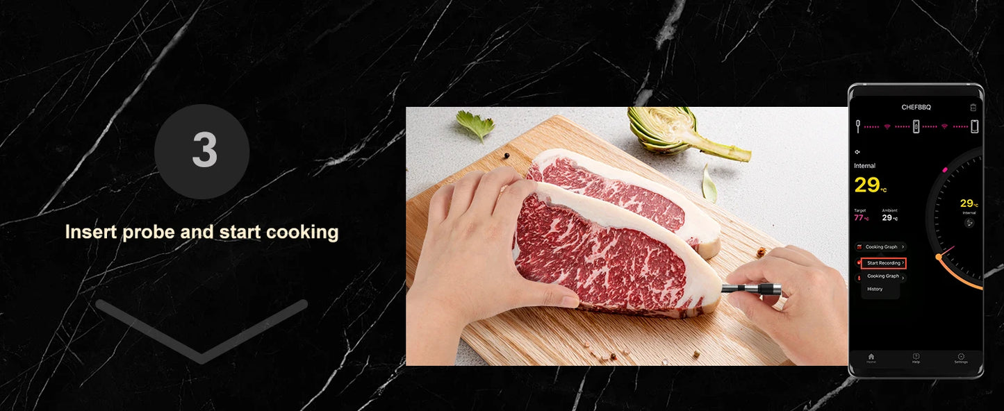 Wireless Meat Thermometer – Bluetooth Digital Probe with App & LCD for Oven, BBQ & Smoker