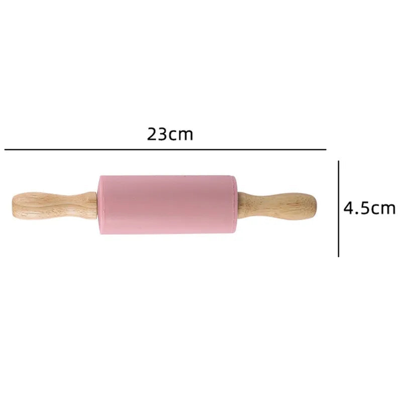 Mini Silicone Rolling Pin – 23cm Non-stick Dough Roller with Wooden Handle