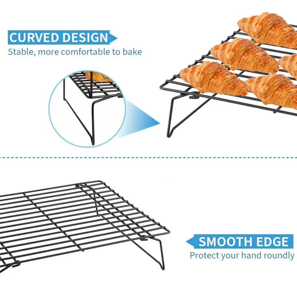 3pc Stainless Steel Cooling & Baking Rack – Non-stick Grid Tray for Cookies, Bread, Pizza