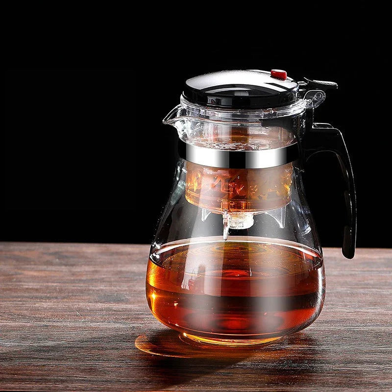 Heat Resistant Glass Teapot with One-Click Filtering – Tea and Coffee Maker with Water Separation