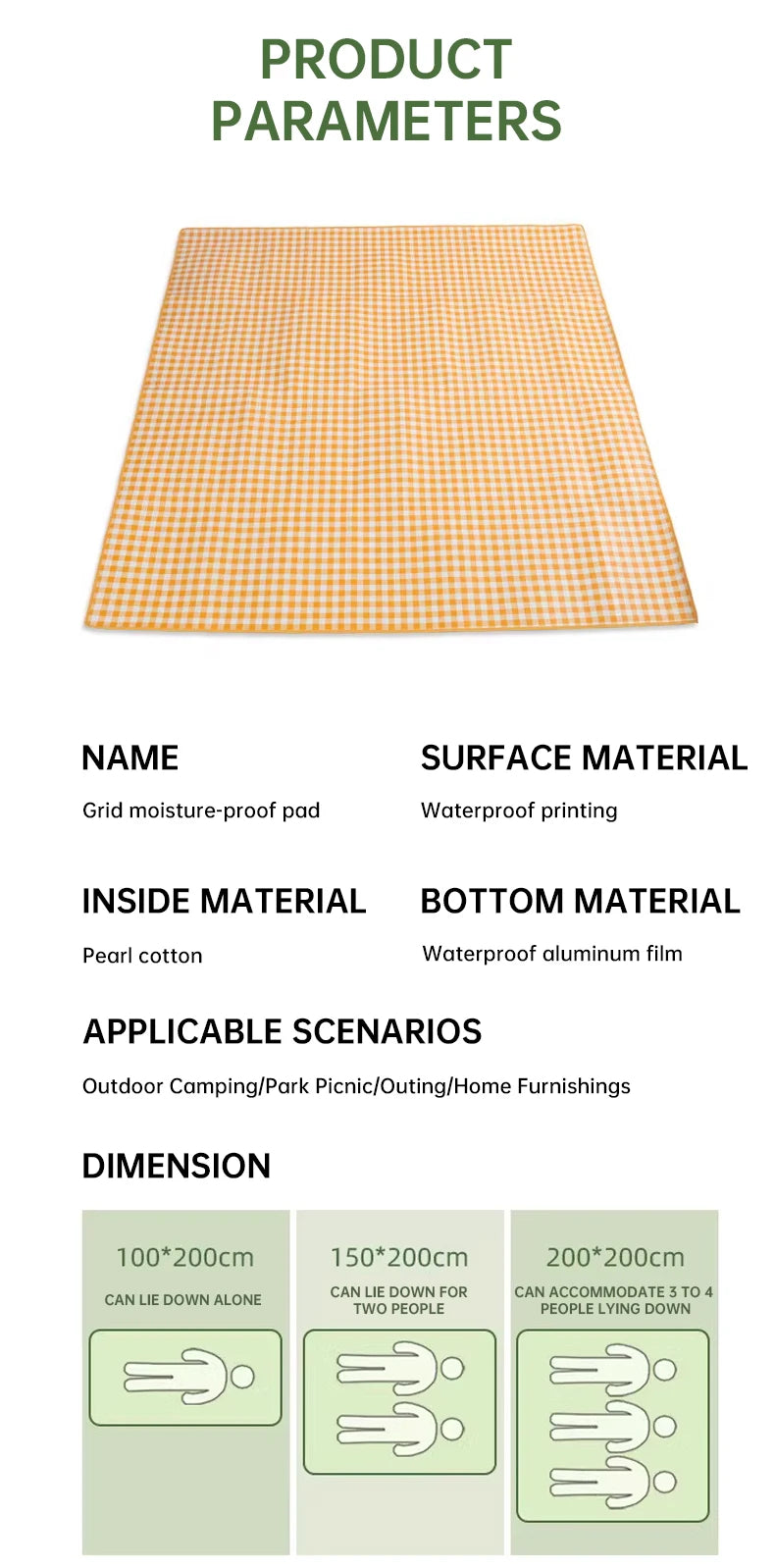 Yellow Waterproof Camping & Picnic Mat – Double-Sided Aluminium Sleeping Pad for Outdoor Use
