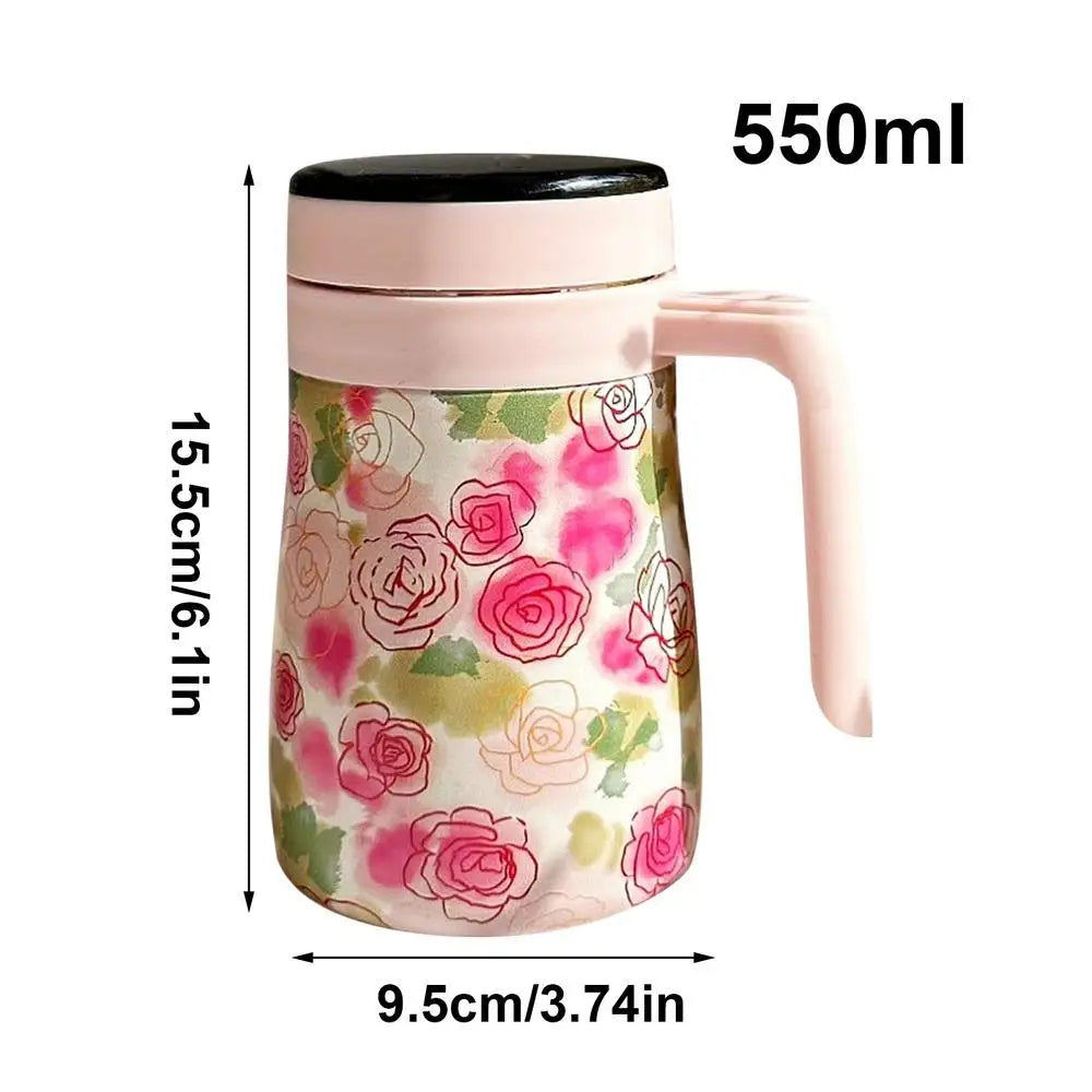 550ml Stainless Steel Insulated Teapot – Floral Thermos with Infuser for Home & Office
