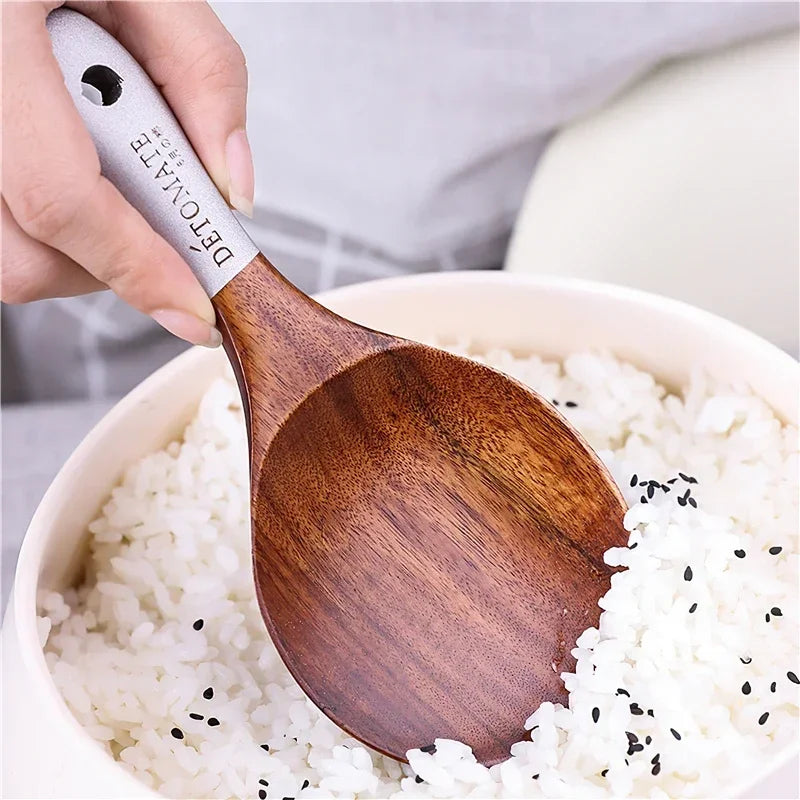 Solid Teak Wood Cooking Spatula – Non-Scratch Kitchen Utensil with Hanging Loop