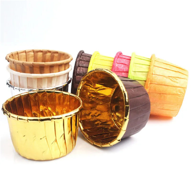 50pcs Gold Muffin Cupcake Liners – Oilproof Baking Cups for Weddings, Parties and Events