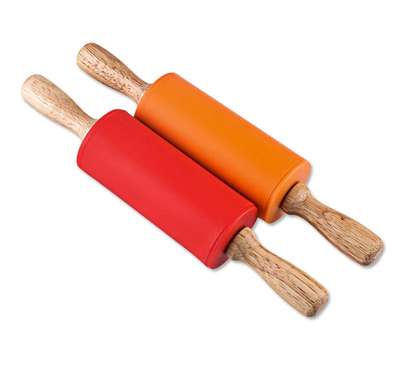 Mini Silicone Rolling Pin – 23cm Non-stick Dough Roller with Wooden Handle