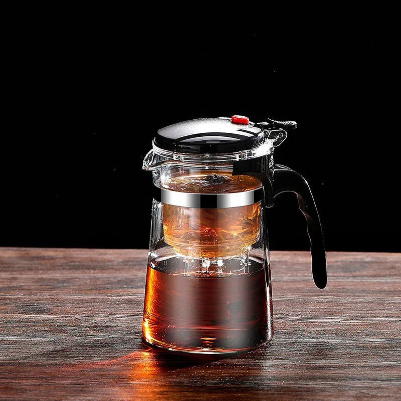 Heat Resistant Glass Teapot with One-Click Filtering – Tea and Coffee Maker with Water Separation
