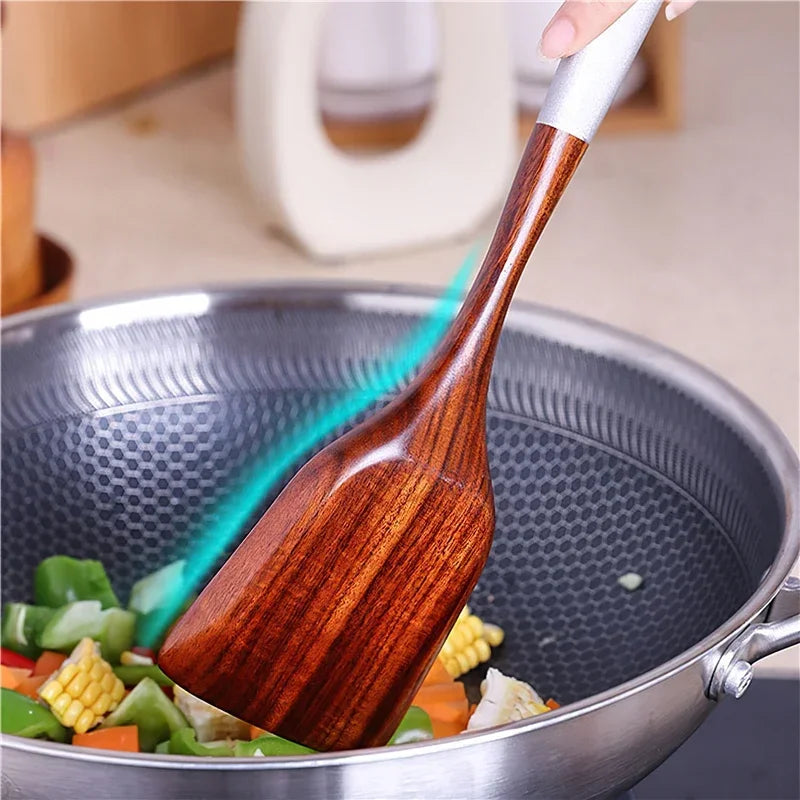 Solid Teak Wood Cooking Spatula – Non-Scratch Kitchen Utensil with Hanging Loop