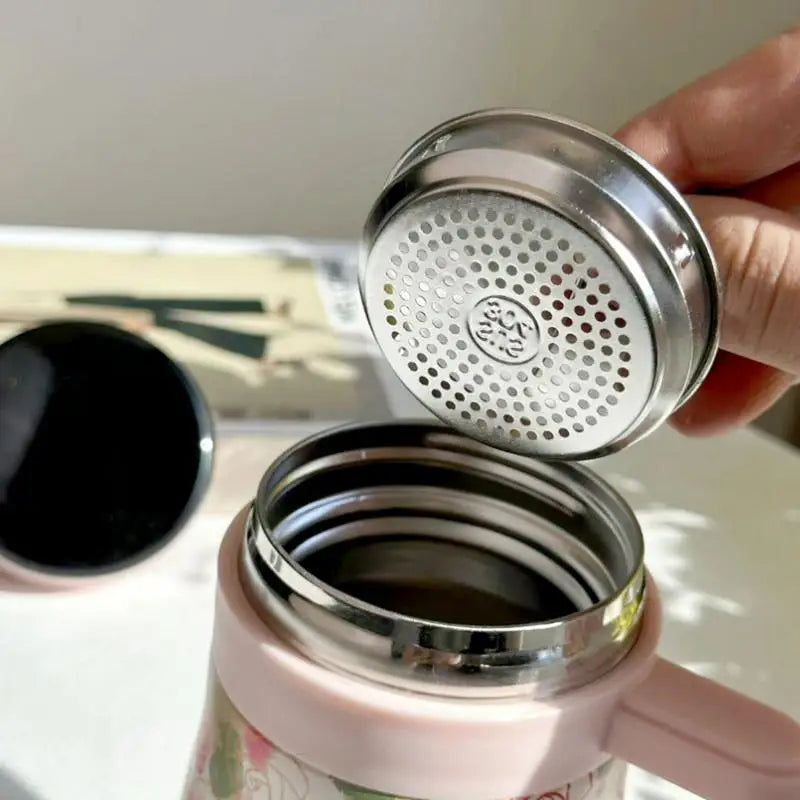 550ml Stainless Steel Insulated Teapot – Floral Thermos with Infuser for Home & Office