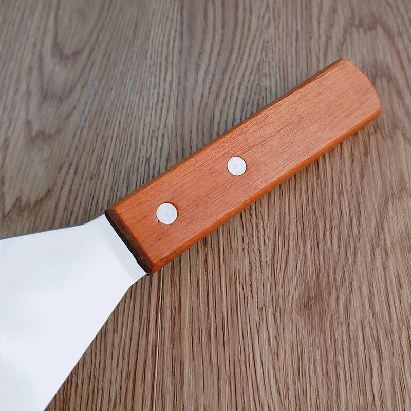 Stainless Steel Cooking Spatula – Square Head BBQ Turner with Wooden Handle for Grill & Kitchen