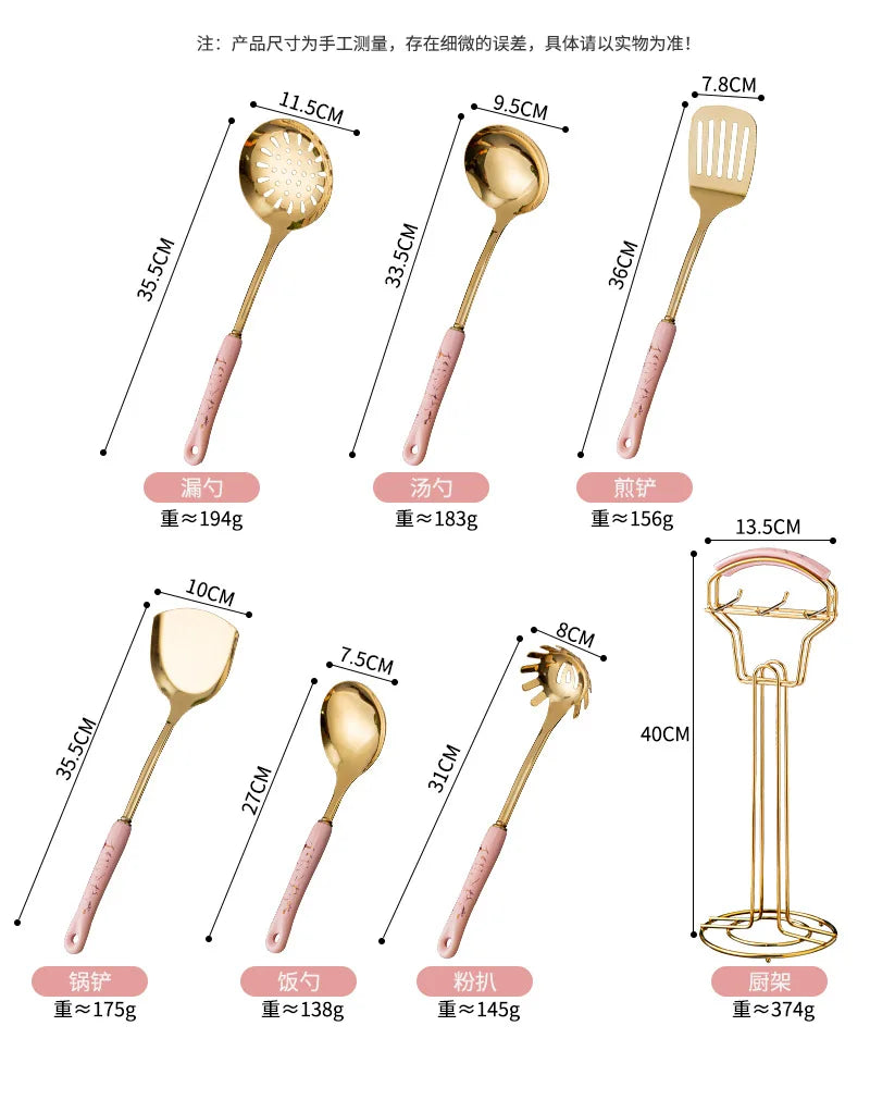 7-Piece Stainless Steel Kitchen Utensil Set with Ceramic Handles – Nordic Style