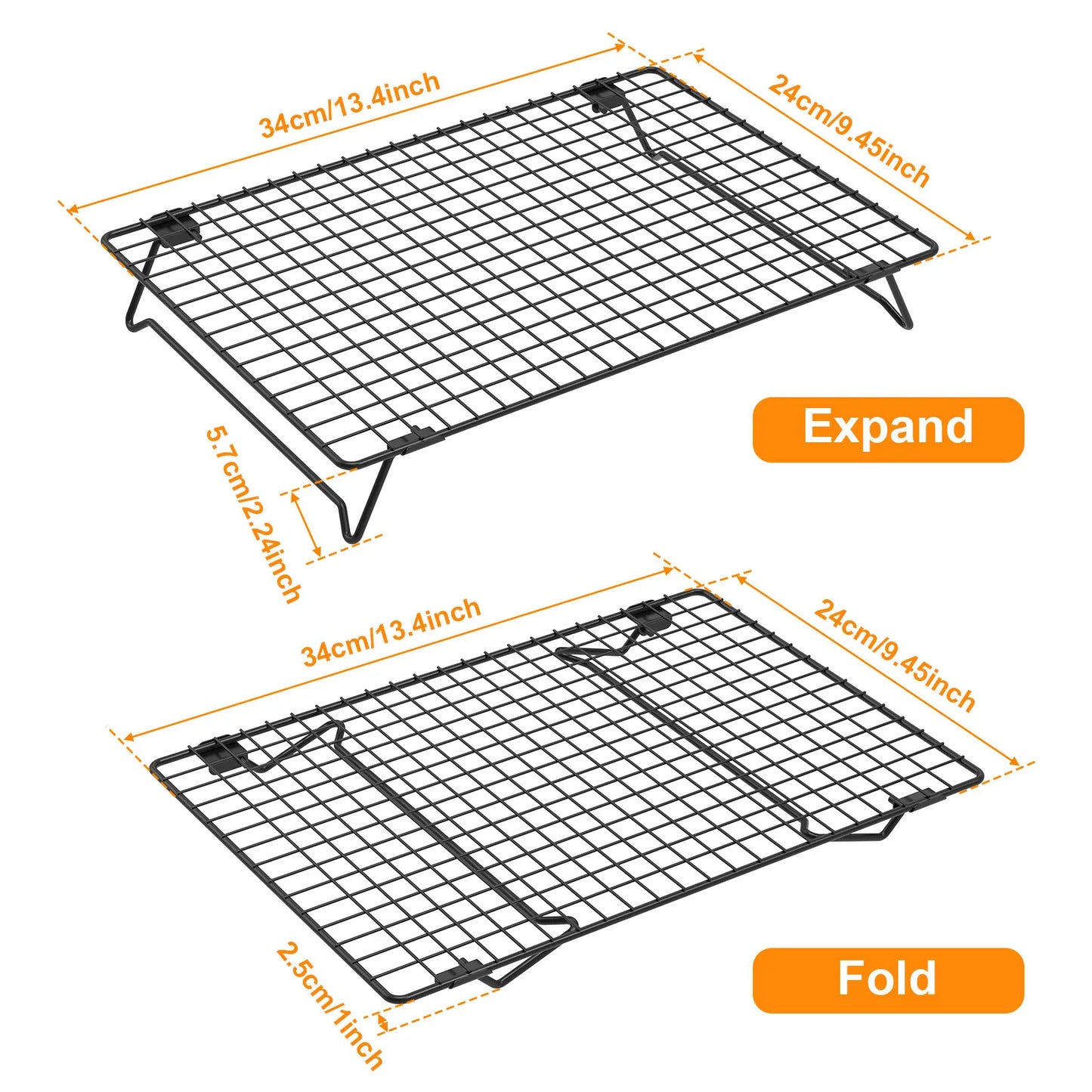 2pc Stackable Cooling Racks – Non-stick Carbon Steel with Foldable Legs for Baking & Cookies
