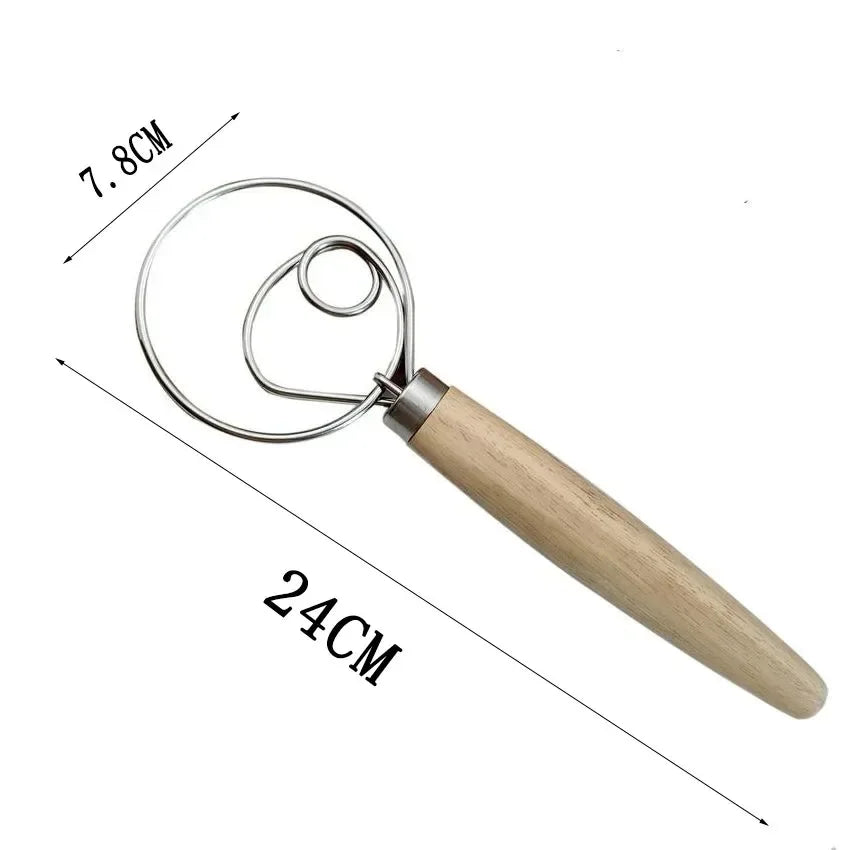 Stainless Steel Danish Dough Whisk – Handheld Beater for Bread & Pastry Mixing
