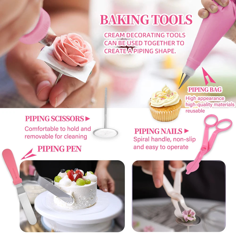 255-Piece Cake Decorating Kit with Turntable, Piping Bags & Nozzles for Baking Lovers