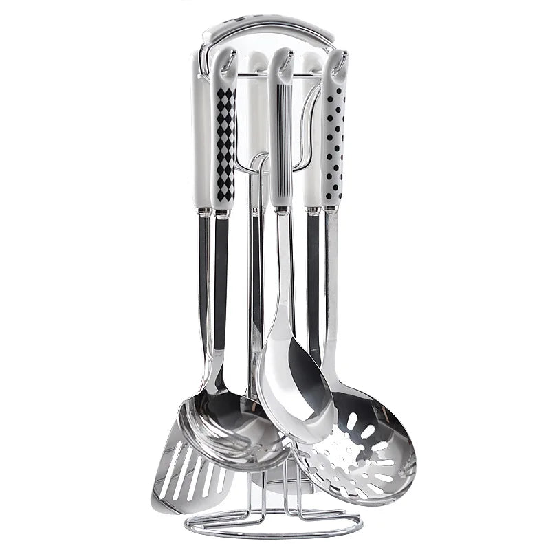 7-Piece Stainless Steel Kitchen Utensil Set with Ceramic Handles – Nordic Style