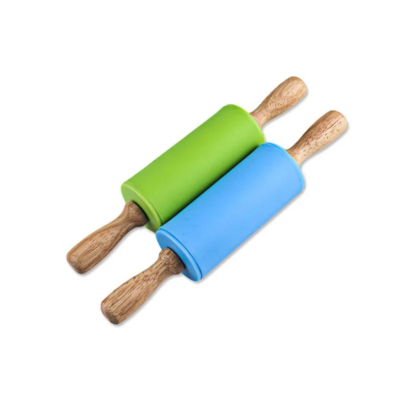 Mini Silicone Rolling Pin – 23cm Non-stick Dough Roller with Wooden Handle
