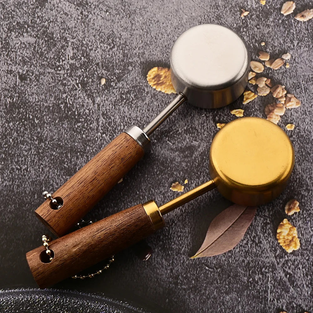 Gold Stainless Steel Measuring Cups and Spoons Set – Wooden Handle Baking and Coffee Tools