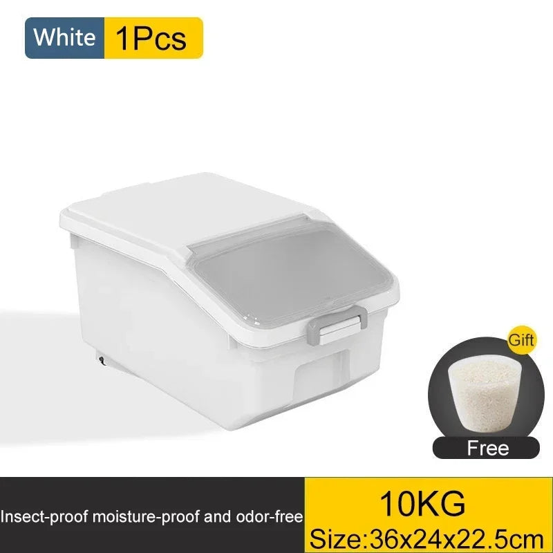Storage Container with Lid, Wheels & Scoop – Airtight Grain & Cereal Dispenser