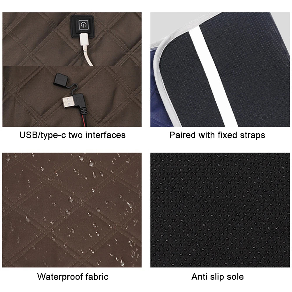 USB Heated Seat Cushion – 4-Zone Electric Mat for Camping, Office & Outdoor Warmth
