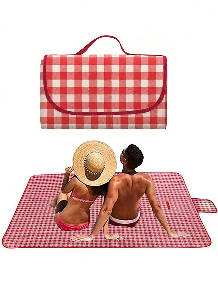 Checkered Picnic Blanket 140×190cm – Washable Lightweight Mat with Handle for Camping