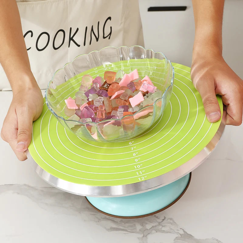 Silicone Cake Turntable Mat – Non-Stick Baking Mat with Size Guide, Heat Resistant Baking Tool