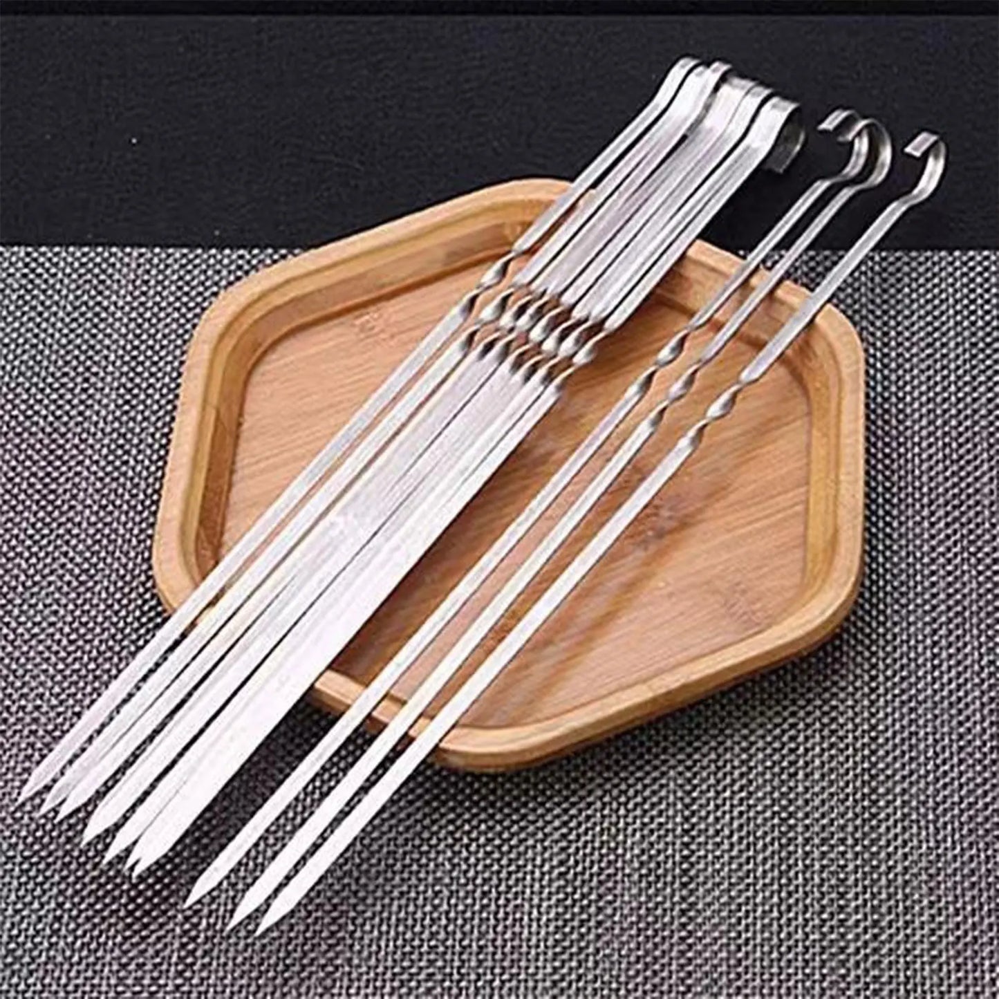 20pcs Stainless Steel BBQ Skewers – Reusable Flat Rotating Sticks for Grill & Garden BBQ