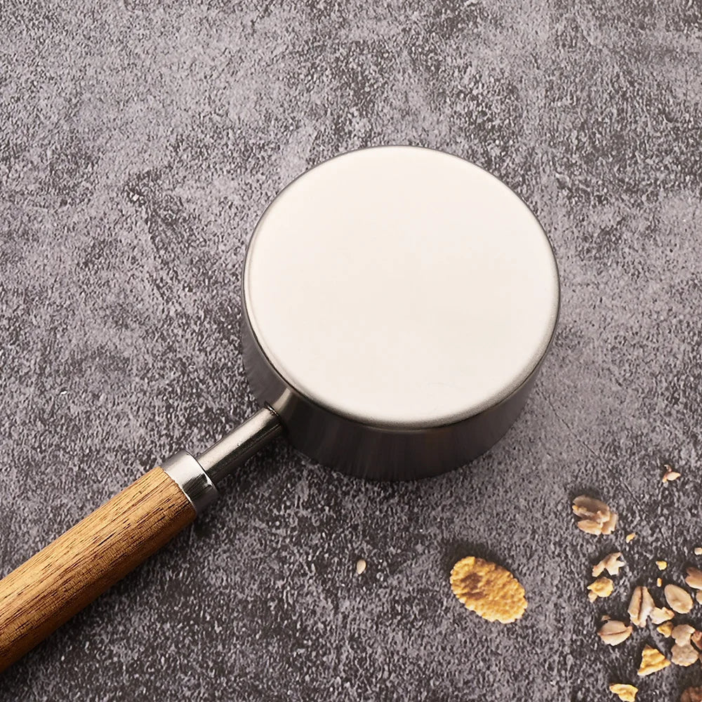 Gold Stainless Steel Measuring Cups and Spoons Set – Wooden Handle Baking and Coffee Tools