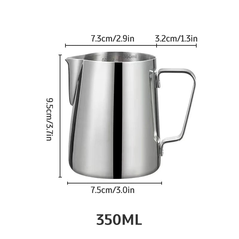 Stainless Steel Milk Frothing Jug – Latte Art Pitcher with Spout for Baristas, 350–600ml