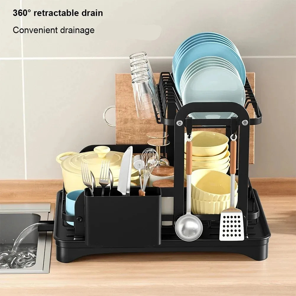 2 Tier Dish Drying Rack with Drainboard – Countertop Dinnerware & Bowl Organiser