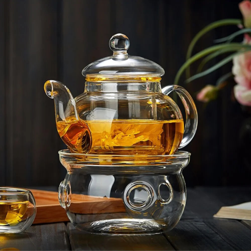 400ml/1000ml Heat-Resistant Glass Teapot with Strainer – Flower Kettle Kung Fu Teaware Set