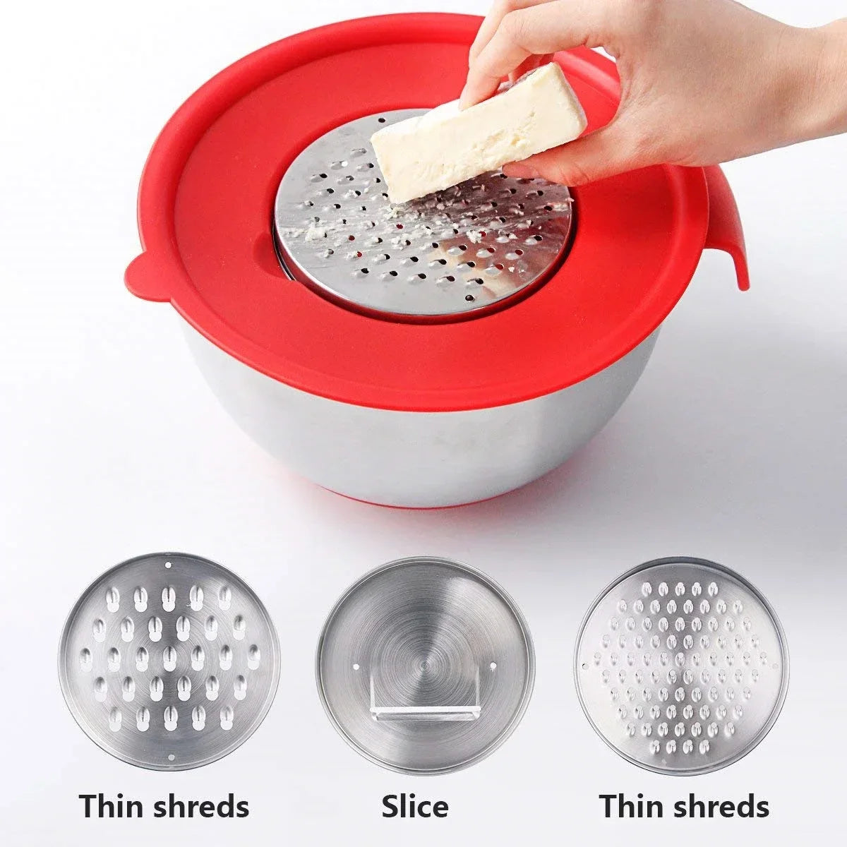 Stainless Steel Mixing Bowl with Lid and Grater – Non-Slip Silicone Base Kitchen Essential