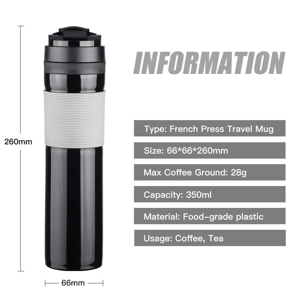 350ml Portable French Press Coffee Pot – Travel Mug with Filter for Car, Office & Camping
