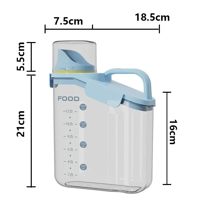 Airtight Cereal Storage Container 1.5L with Pouring Spout & Measuring Cup