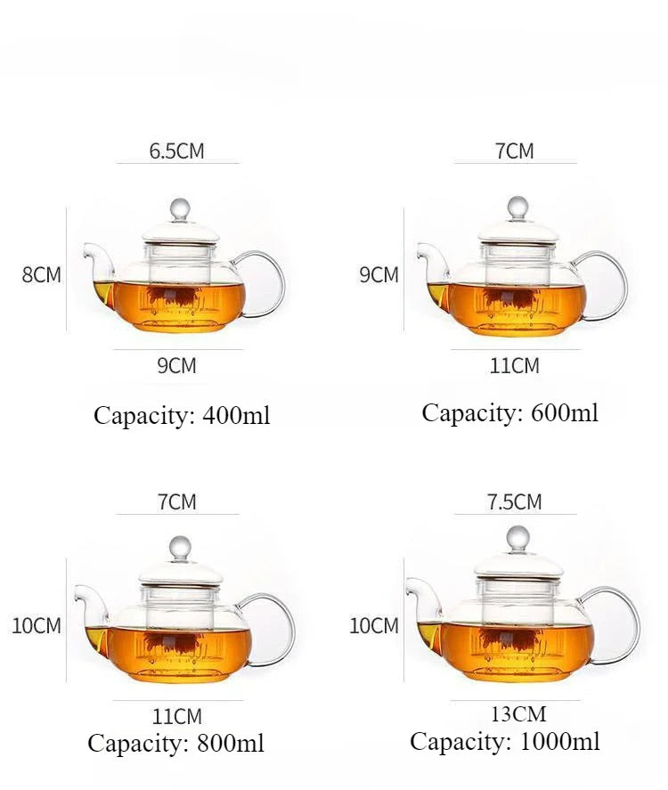 400ml/1000ml Heat-Resistant Glass Teapot with Strainer – Flower Kettle Kung Fu Teaware Set