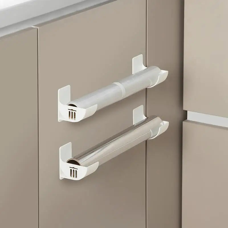Adjustable Self-Adhesive Kitchen Storage Shelf – Wall-Mounted Holder for Wraps, Foil & Towels