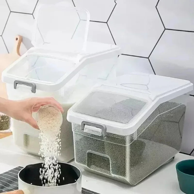 Storage Container with Lid, Wheels & Scoop – Airtight Grain & Cereal Dispenser