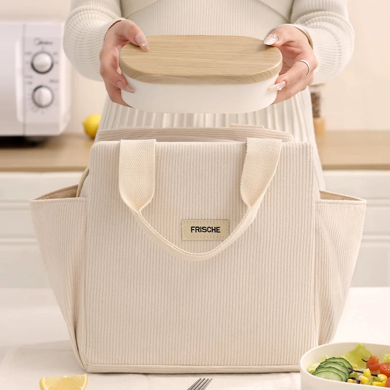 Corduroy Thermal Lunch Bag – Insulated Food Pouch for School, Work & Picnics