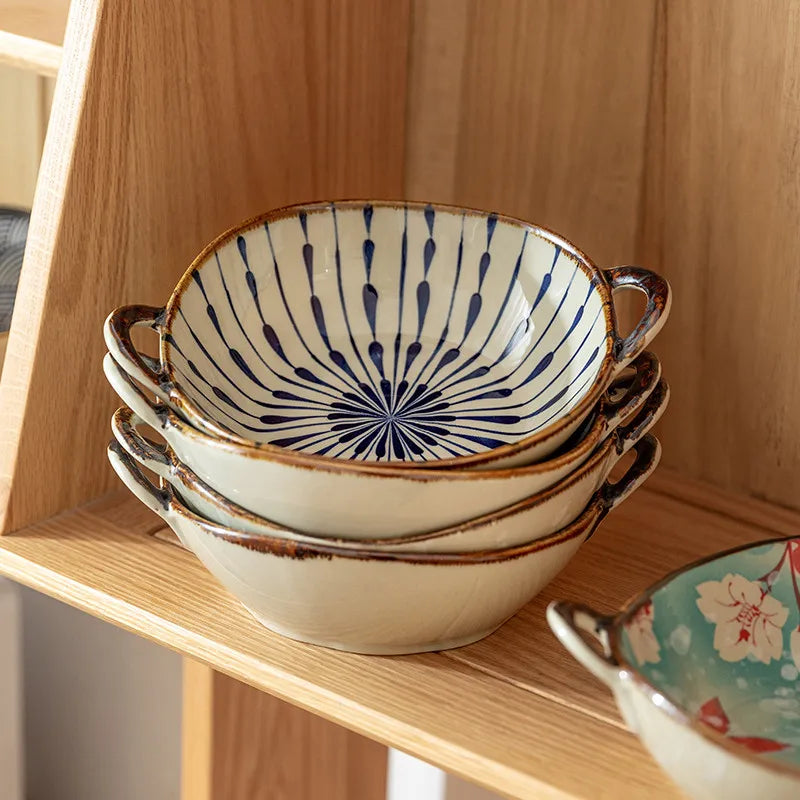 7.5-Inch Ceramic Soup & Noodle Bowl with Handle – Microwave & Oven Safe Tableware