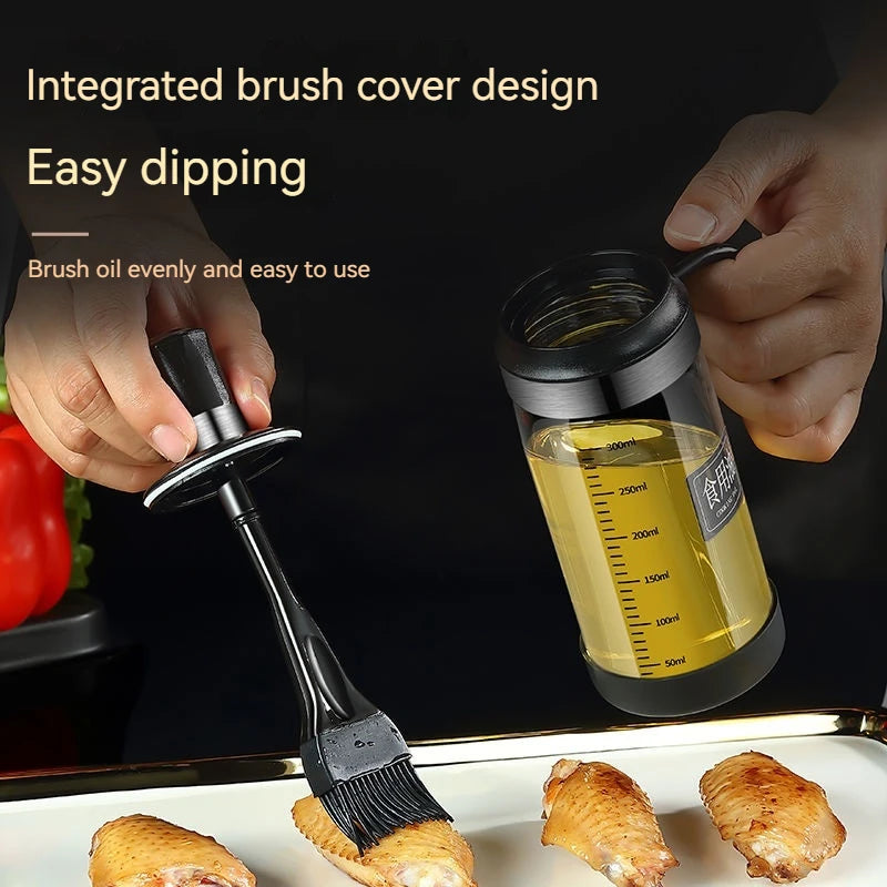 Silicone Oil Brush with Glass Bottle – High Temp Resistant, Non-Shedding, for Kitchen & BBQ