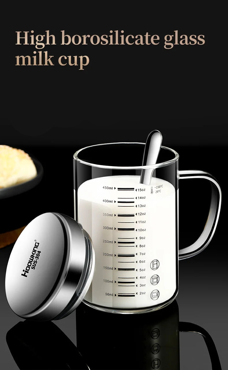 Borosilicate Glass Measuring Beaker Mug – 400ml Milk Cup with Handle