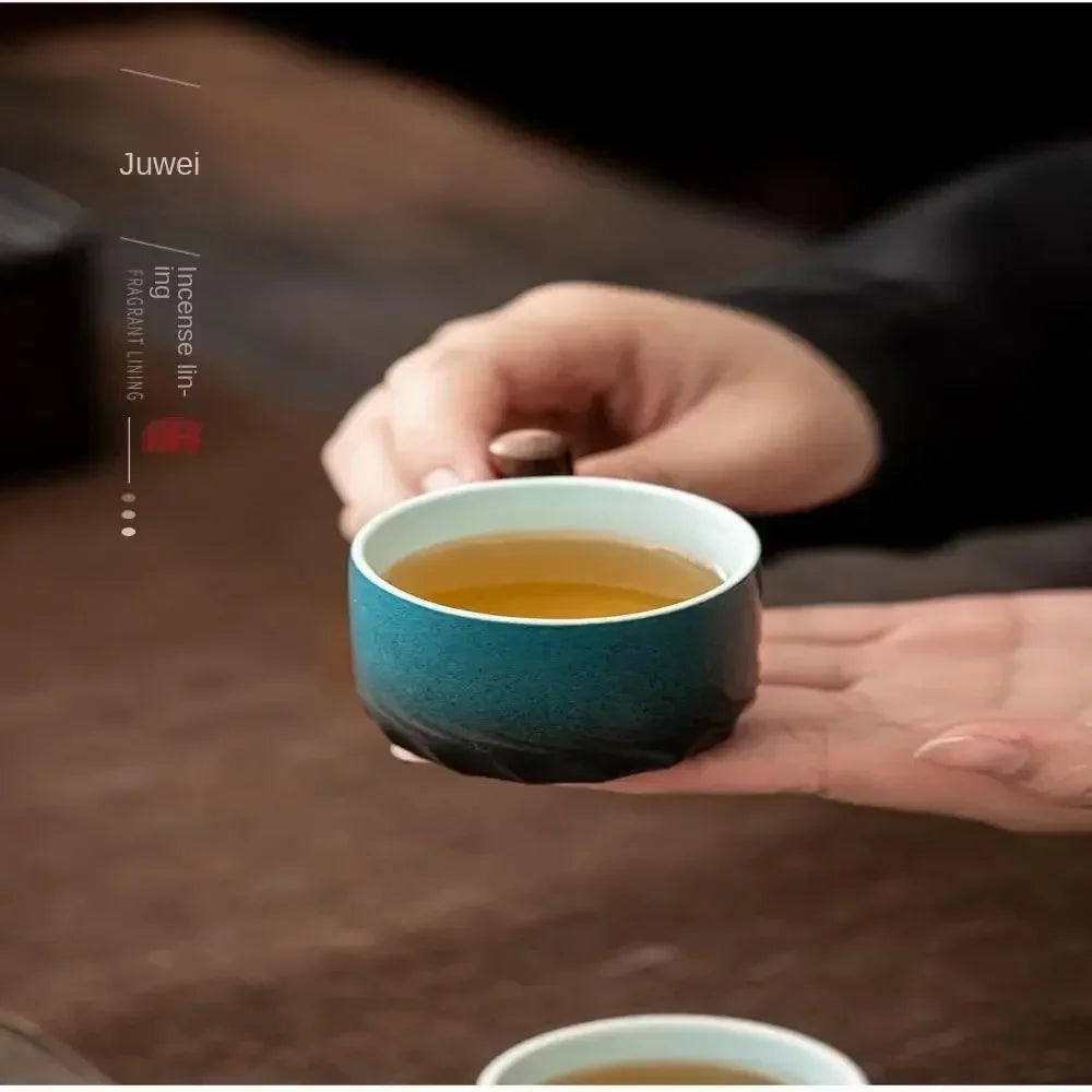 80ml Handmade Ceramic Coffee Cup – Retro Tea of Coffee Mug with Wooden Handle